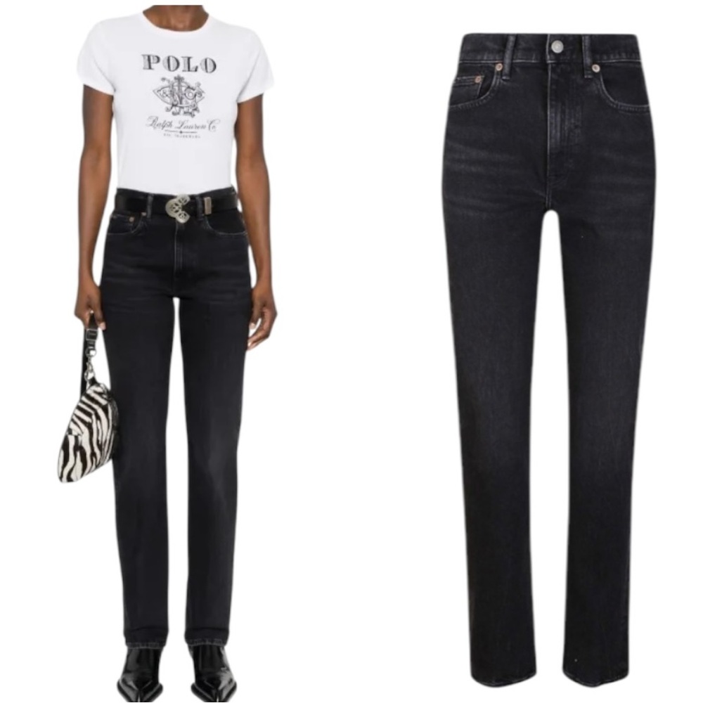 NWT Polo Ralph Lauren The Straight Rope Dyed Black High Waist Jeans - 25